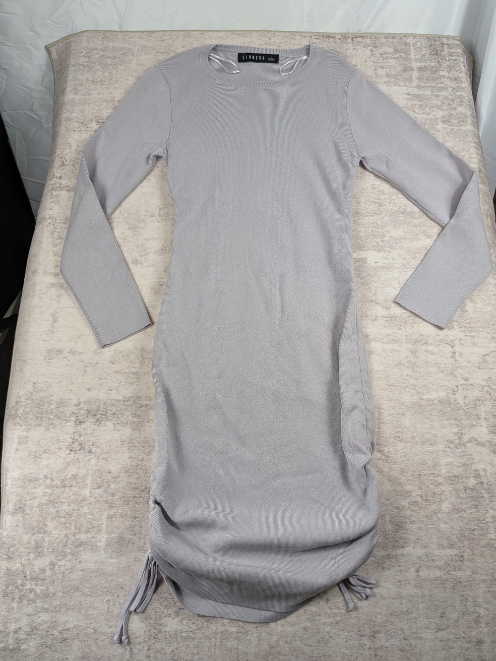 Lioness Light Gray Lilac Long Sleeve Drawstring Bodycon Dress